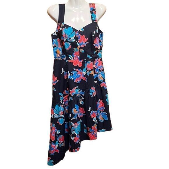 DU PARADIS Summer Night DRESS Sz SMALL FLORAL Asymmetric 50s Tropical Midi NWT - Picture 8 of 15